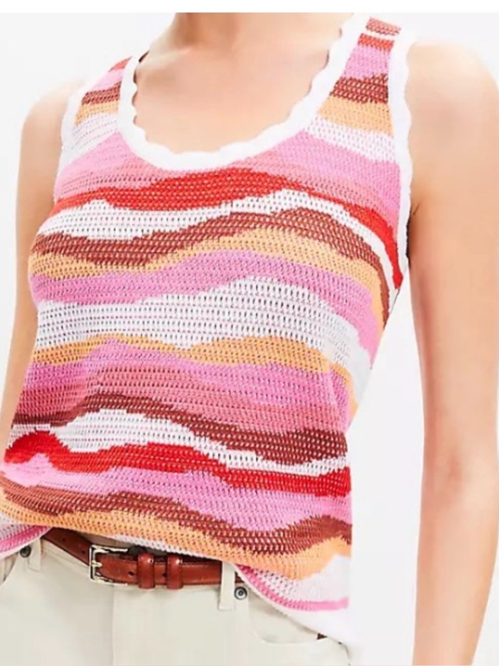 LOFT Pink & White Striped Knit Tank